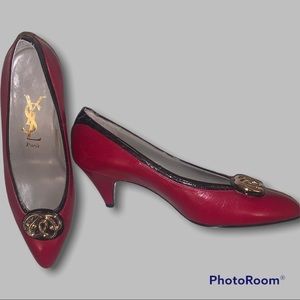 YSL Dark Red Wine and Black with Detail Pumps